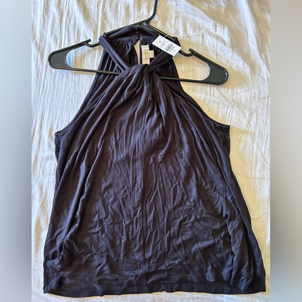 LOFT | black twist front halter tank top